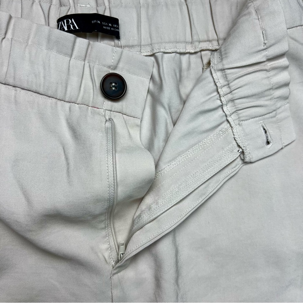 ZARA Tapered Cuffed Trouser Pants High Rise Elastic Waist Cream Ivory Size XL - Picture 3 of 10